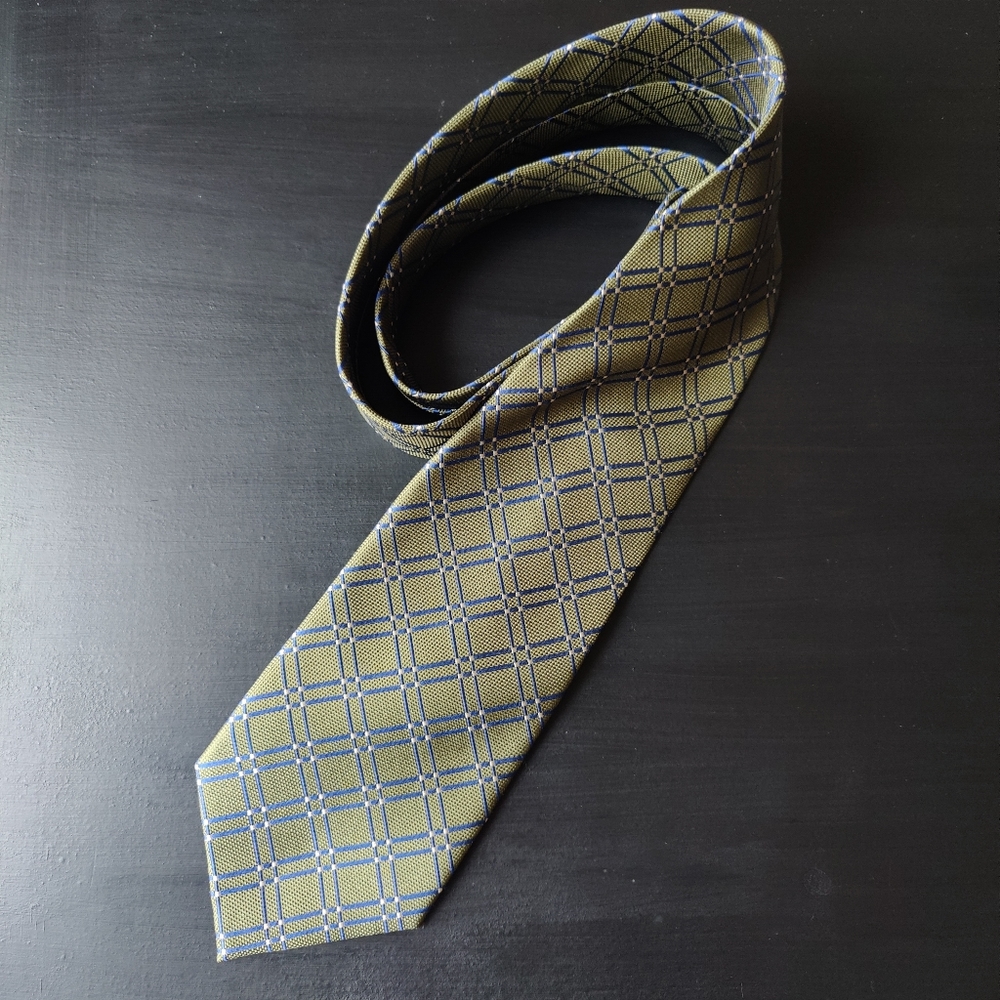 100% silk tie 👔 | NWT | olive green & blue | Bellissimo